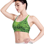 Green Pot Leaf Print Women's Sports Bra