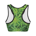 Green Pot Leaf Print Women's Sports Bra