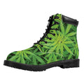 Green Pot Leaf Print Padded Collar Lace Up Boots