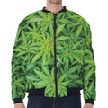 Green Pot Leaf Print Zip Sleeve Bomber Jacket