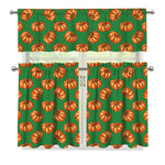 Green Pumpkin Pattern Print 3 Piece Kitchen Curtains