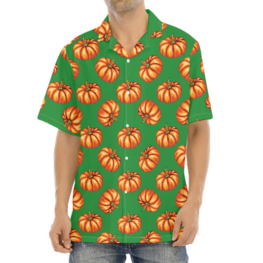 Green Pumpkin Pattern Print Aloha Shirt