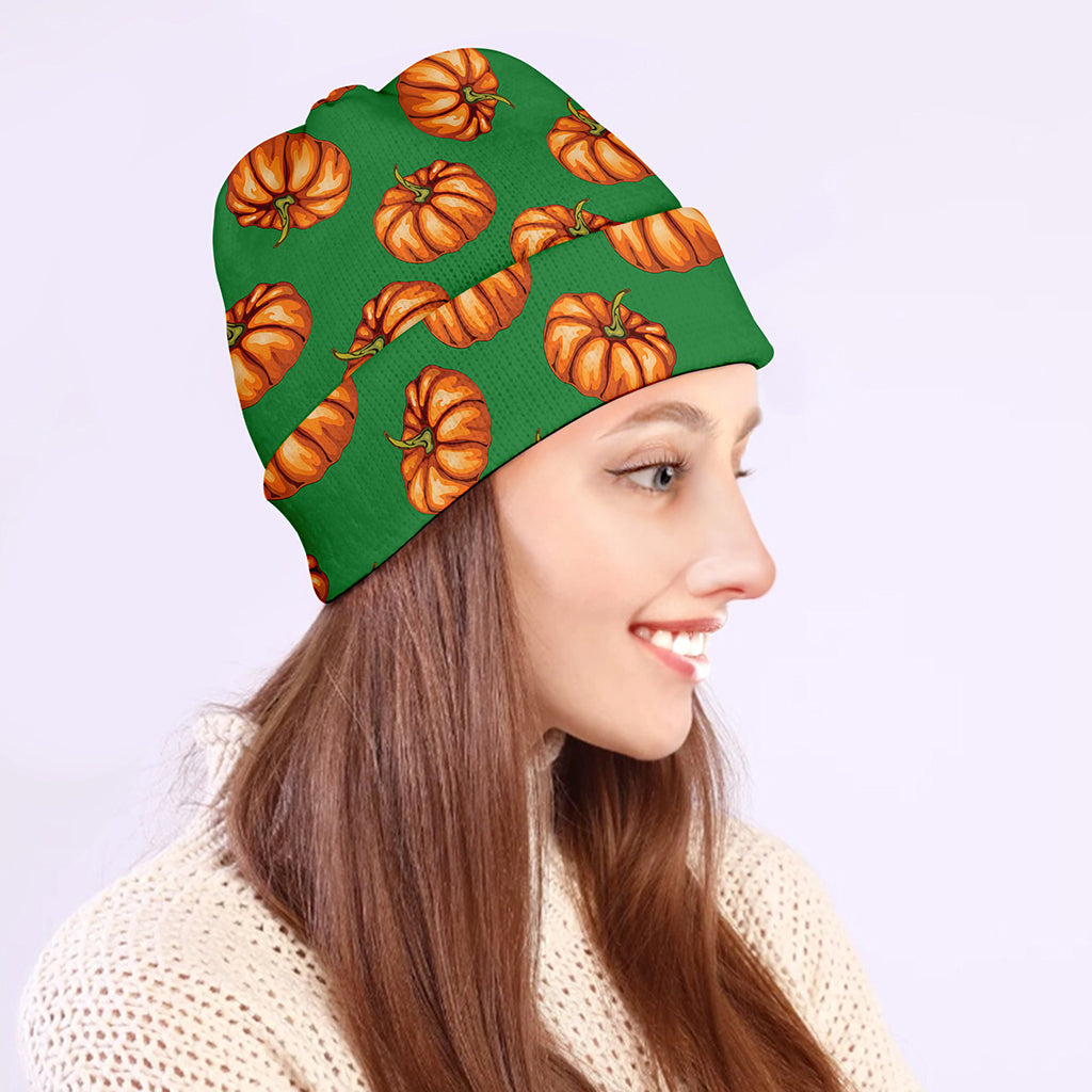 Green Pumpkin Pattern Print Beanie