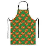 Green Pumpkin Pattern Print Bib Apron With Pocket
