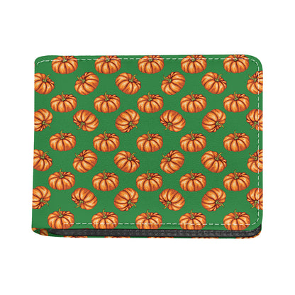 Green Pumpkin Pattern Print Bifold Wallet