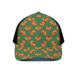 Green Pumpkin Pattern Print Black Mesh Trucker Cap