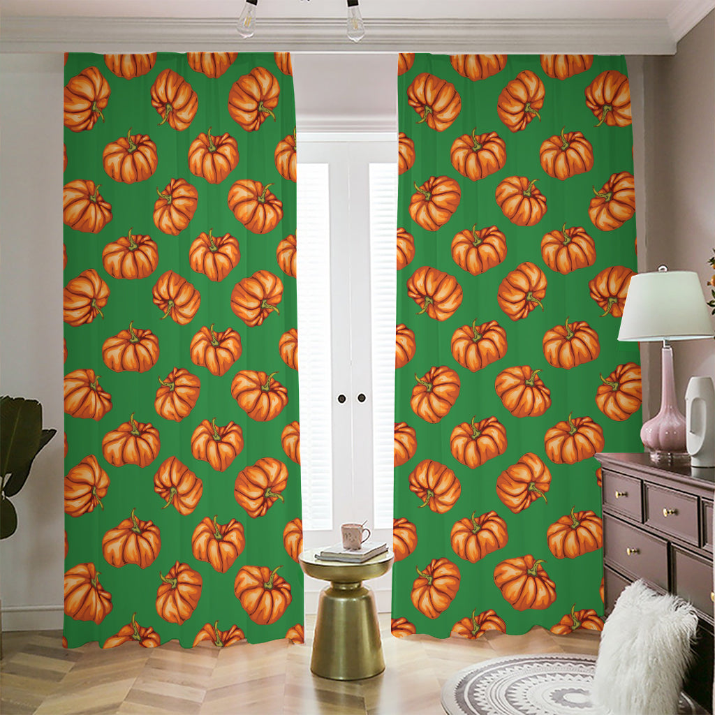 Green Pumpkin Pattern Print Blackout Pencil Pleat Curtains