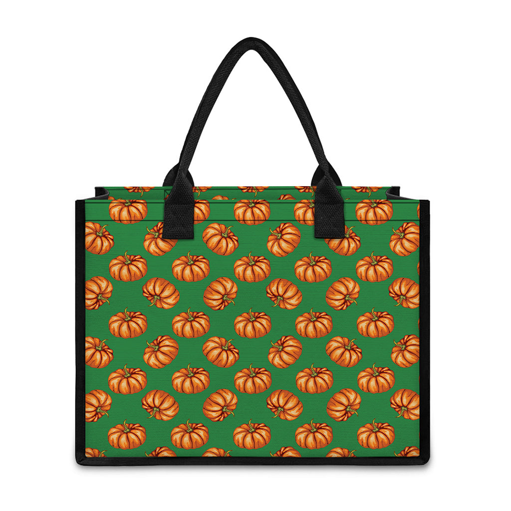 Green Pumpkin Pattern Print Canvas Tote Bag