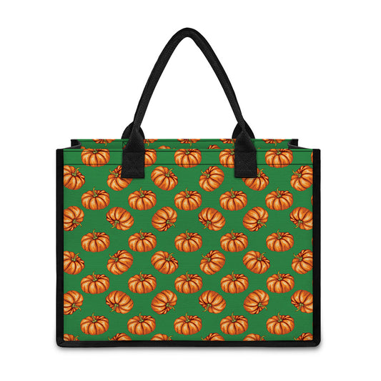 Green Pumpkin Pattern Print Canvas Tote Bag