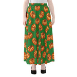 Green Pumpkin Pattern Print Chiffon Maxi Skirt