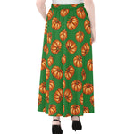 Green Pumpkin Pattern Print Chiffon Maxi Skirt