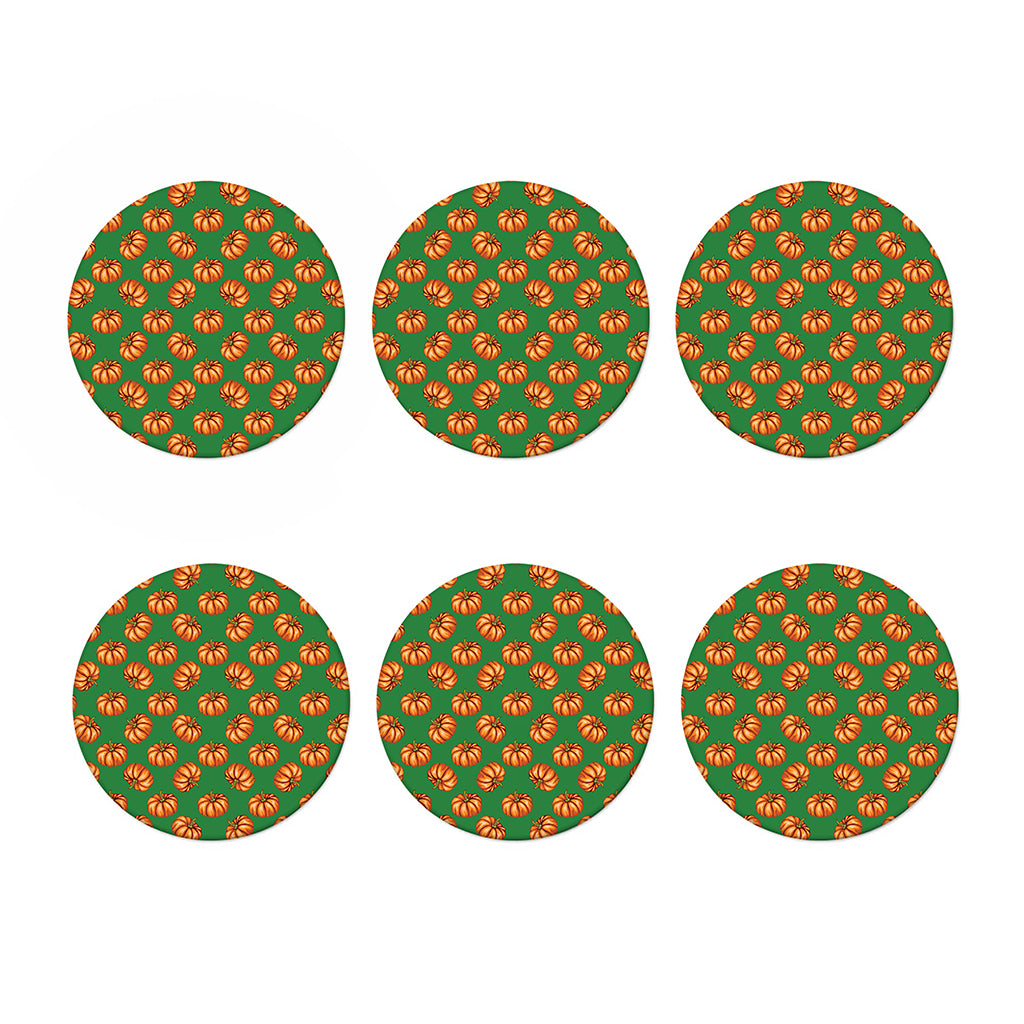 Green Pumpkin Pattern Print Coaster Set
