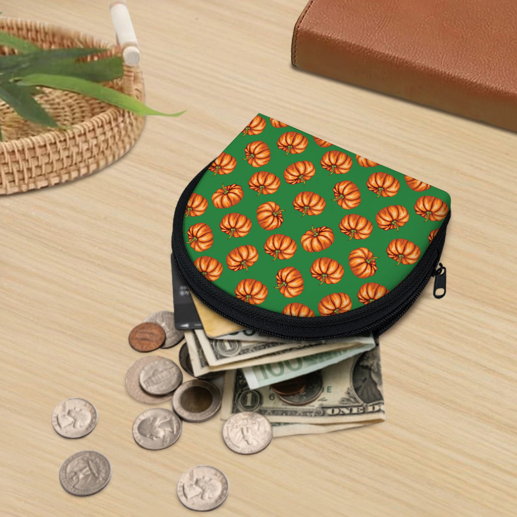 Green Pumpkin Pattern Print Coin Purse