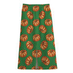 Green Pumpkin Pattern Print Cotton Front Slit Maxi Skirt