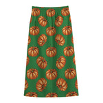 Green Pumpkin Pattern Print Cotton Front Slit Maxi Skirt