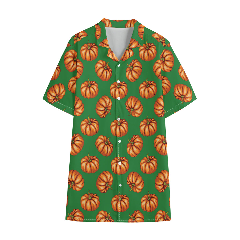 Green Pumpkin Pattern Print Cotton Hawaiian Shirt