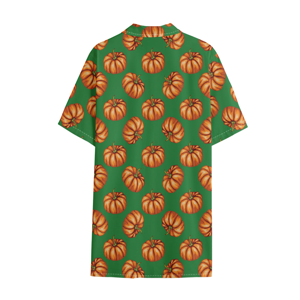 Green Pumpkin Pattern Print Cotton Hawaiian Shirt
