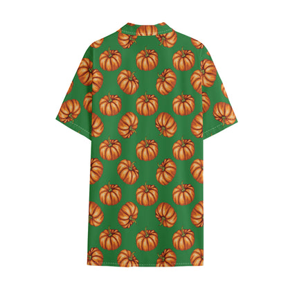 Green Pumpkin Pattern Print Cotton Hawaiian Shirt