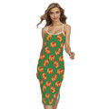 Green Pumpkin Pattern Print Cross Back Cami Dress