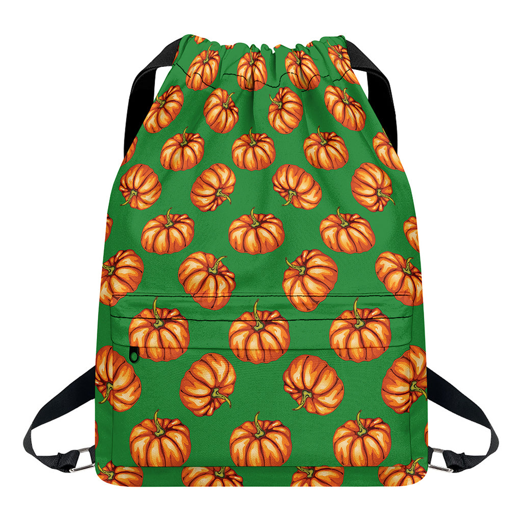 Green Pumpkin Pattern Print Drawstring Backpack