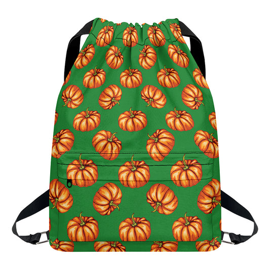 Green Pumpkin Pattern Print Drawstring Backpack