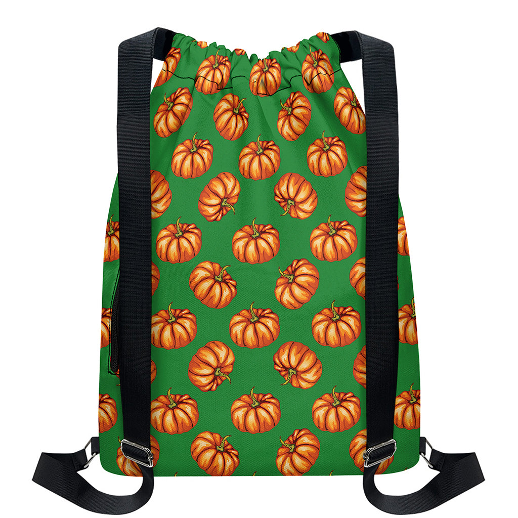 Green Pumpkin Pattern Print Drawstring Backpack