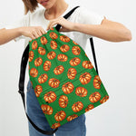 Green Pumpkin Pattern Print Drawstring Backpack