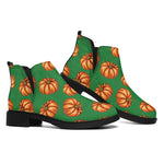 Green Pumpkin Pattern Print Flat Ankle Boots