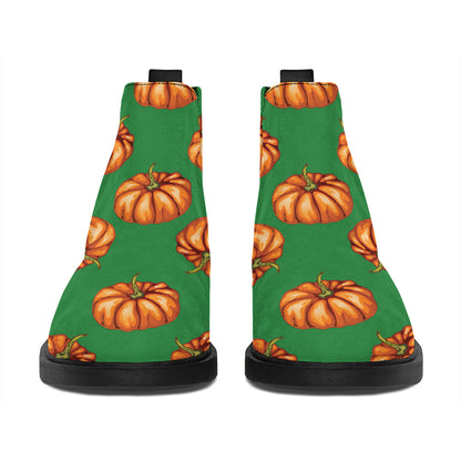 Green Pumpkin Pattern Print Flat Ankle Boots