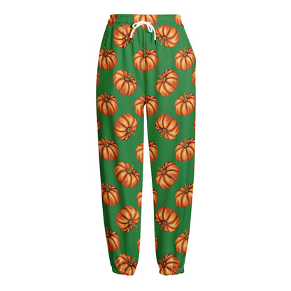 Green Pumpkin Pattern Print Fleece Lined Knit Pants