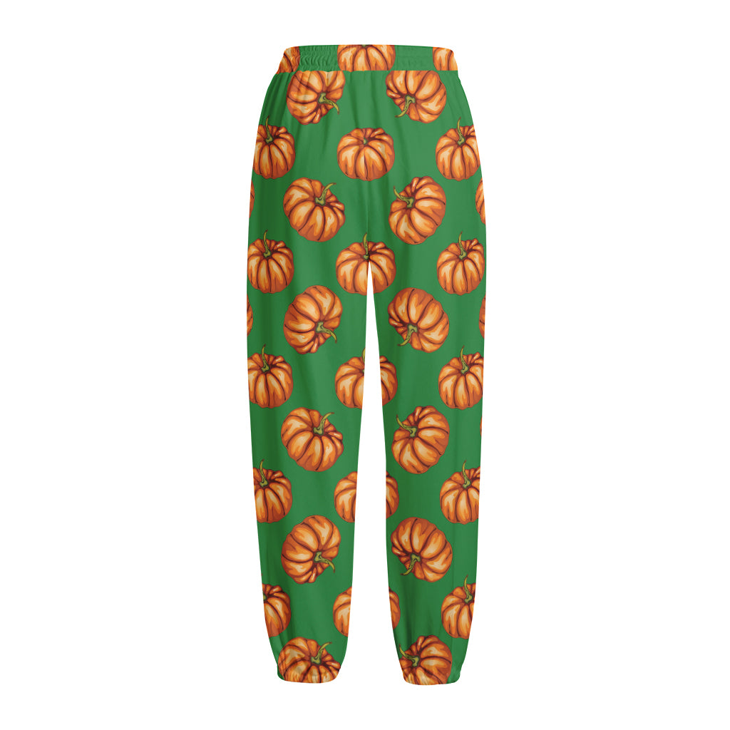 Green Pumpkin Pattern Print Fleece Lined Knit Pants