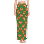 Green Pumpkin Pattern Print High Slit Maxi Skirt