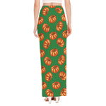Green Pumpkin Pattern Print High Slit Maxi Skirt