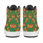 Green Pumpkin Pattern Print High Top Leather Sneakers