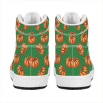 Green Pumpkin Pattern Print High Top Leather Sneakers