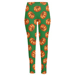 Green Pumpkin Pattern Print High-Waisted Pocket Leggings