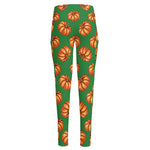 Green Pumpkin Pattern Print High-Waisted Pocket Leggings