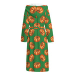 Green Pumpkin Pattern Print Hooded Bathrobe