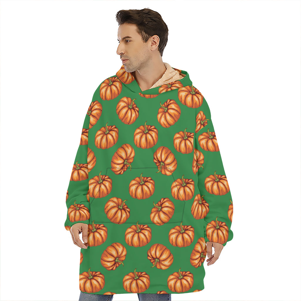 Green Pumpkin Pattern Print Hoodie Blanket