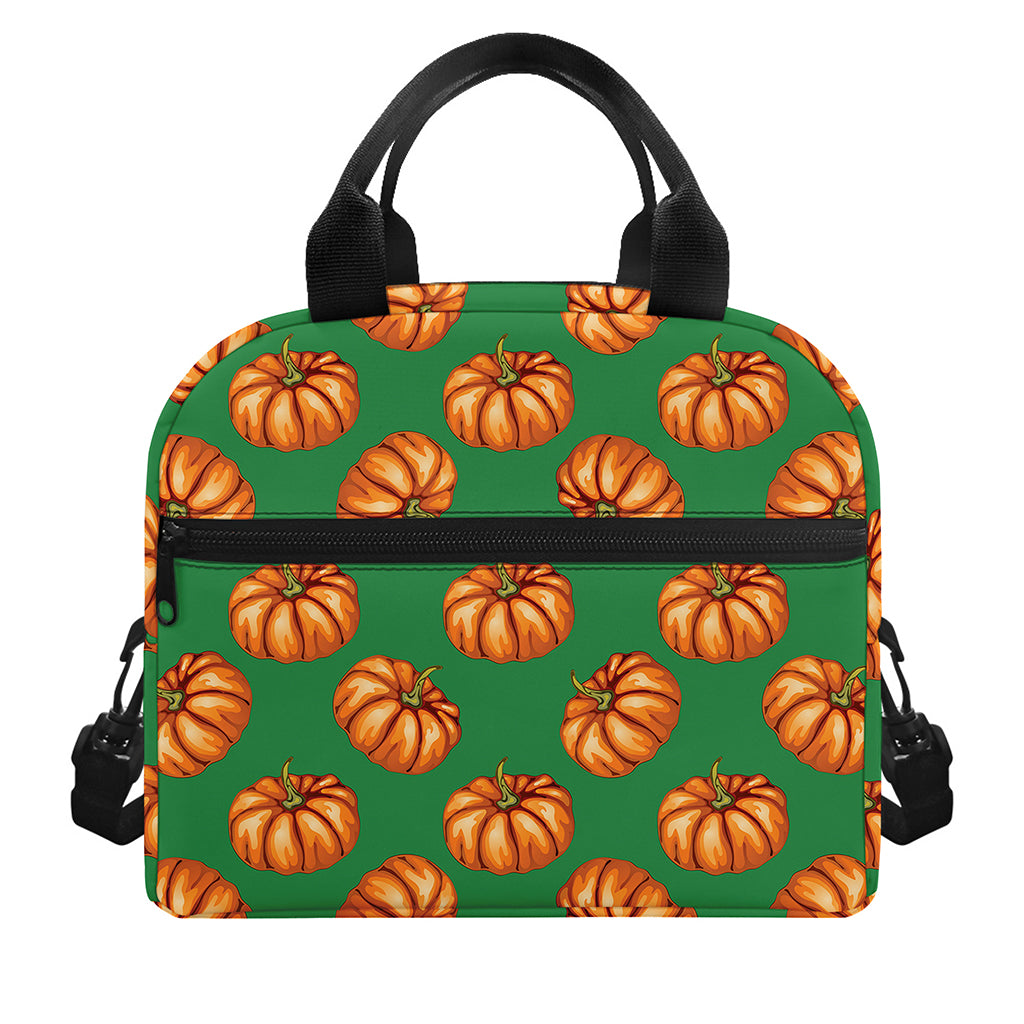 Green Pumpkin Pattern Print Insulated Lunch Bag