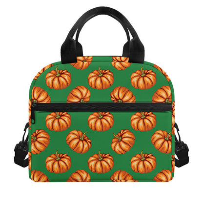 Green Pumpkin Pattern Print Insulated Lunch Bag