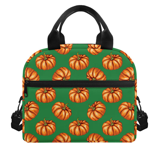 Green Pumpkin Pattern Print Insulated Lunch Bag