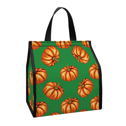 Green Pumpkin Pattern Print Insulated Lunch Tote
