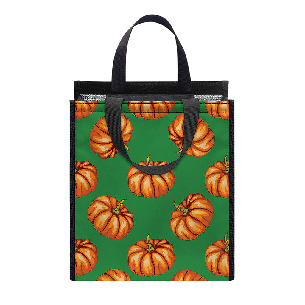 Green Pumpkin Pattern Print Insulated Lunch Tote