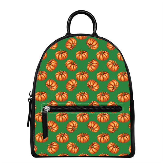 Green Pumpkin Pattern Print Leather Backpack