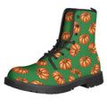 Green Pumpkin Pattern Print Lace-Up Boots
