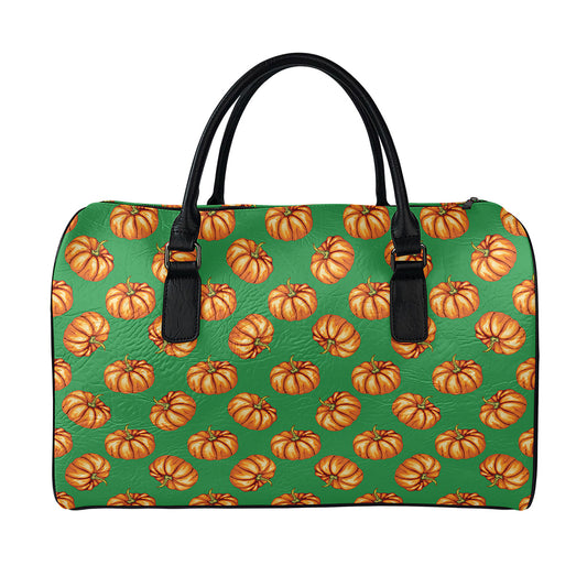 Green Pumpkin Pattern Print Leather Duffle Bag