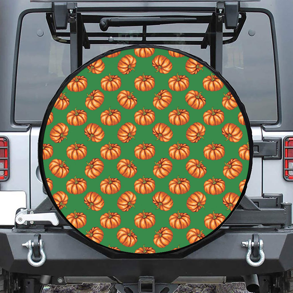 Green Pumpkin Pattern Print Leather Spare Tire Cover