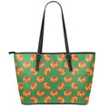 Green Pumpkin Pattern Print Leather Tote Bag With Zipper