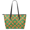 Green Pumpkin Pattern Print Leather Tote Bag